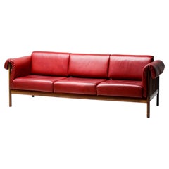 Divano di Johannes Andersen in palissandro brasiliano con rivestimento in pelle bordeaux, Danimarca, anni ’60