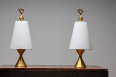 Rare paire de lampes de table Max Ingrand en verre dépoli et laiton, Italie, 1956