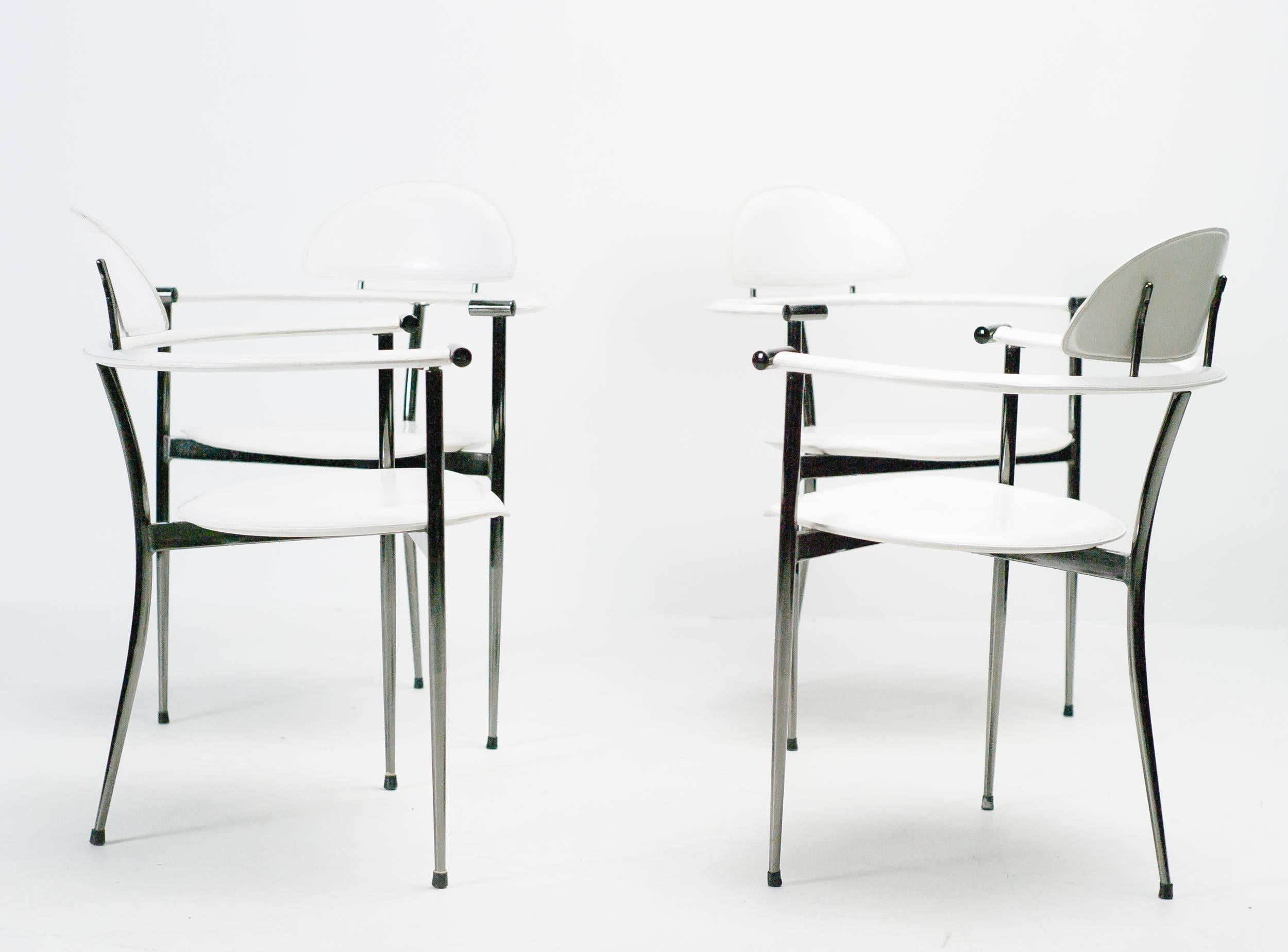 Set of Four White Leather Arrben Stiletto Chairs 1