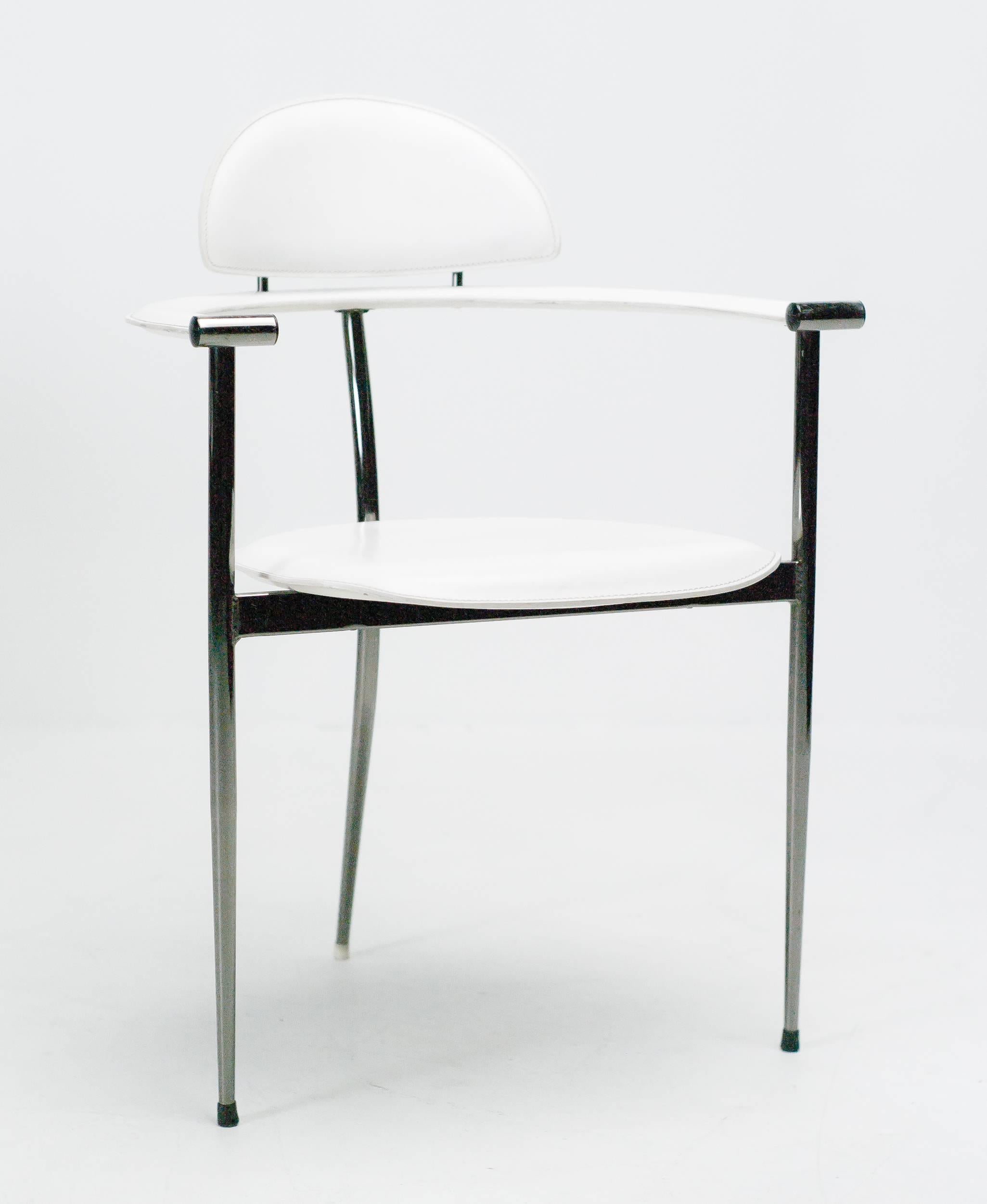 Modern Set of Four White Leather Arrben Stiletto Chairs