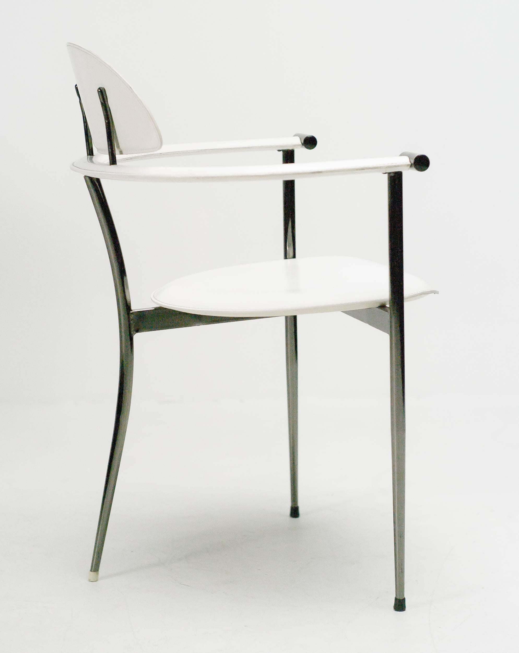 Blackened Set of Four White Leather Arrben Stiletto Chairs