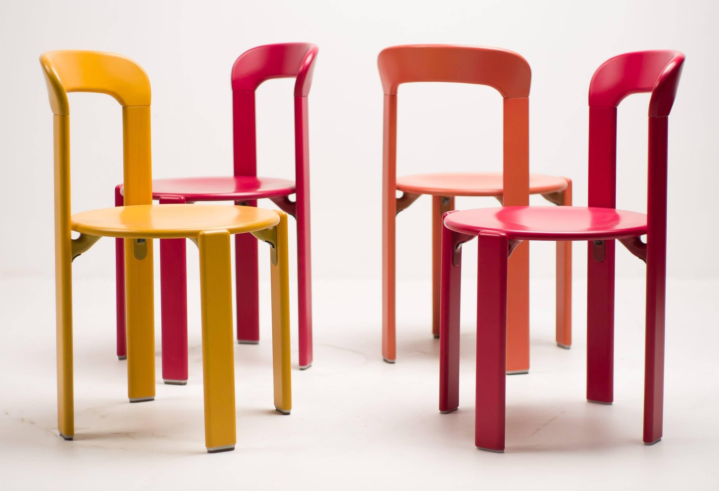 Colorful Set of Four Rey Chairs by Bruno Rey In Excellent Condition In Dronten, NL