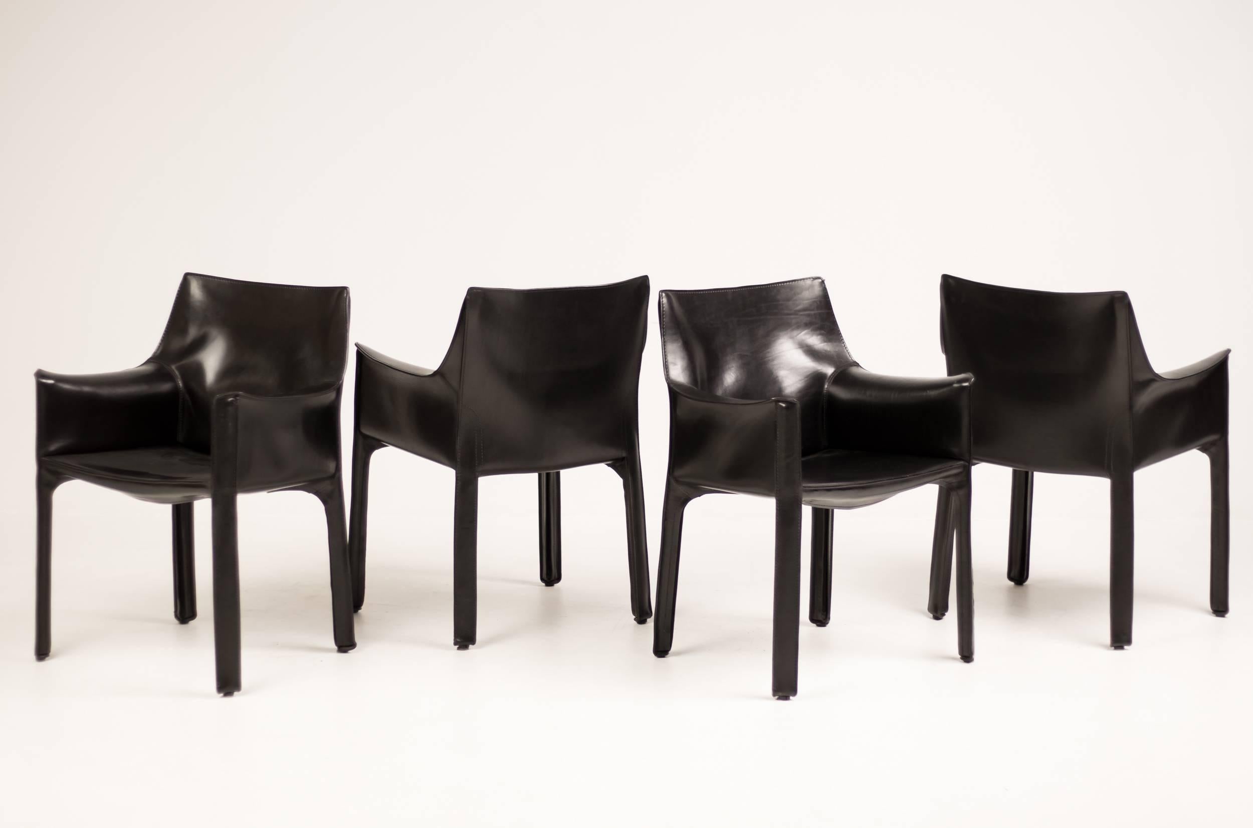 Leather Set of Four Mario Bellini Cab Armchairs for Cassina