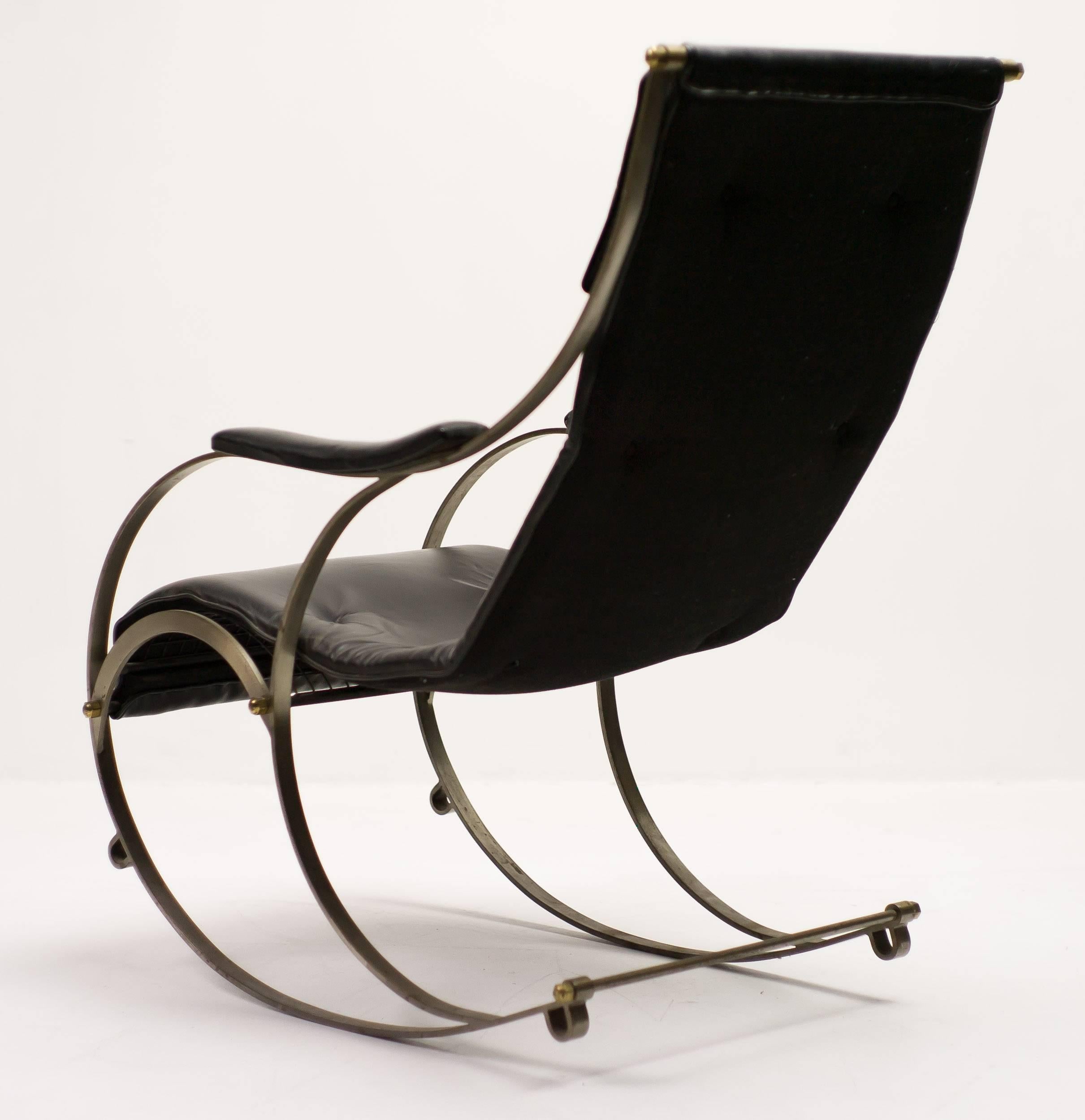 English 19th Century Steel and Leather Rocking Chair by R.W. Winfield