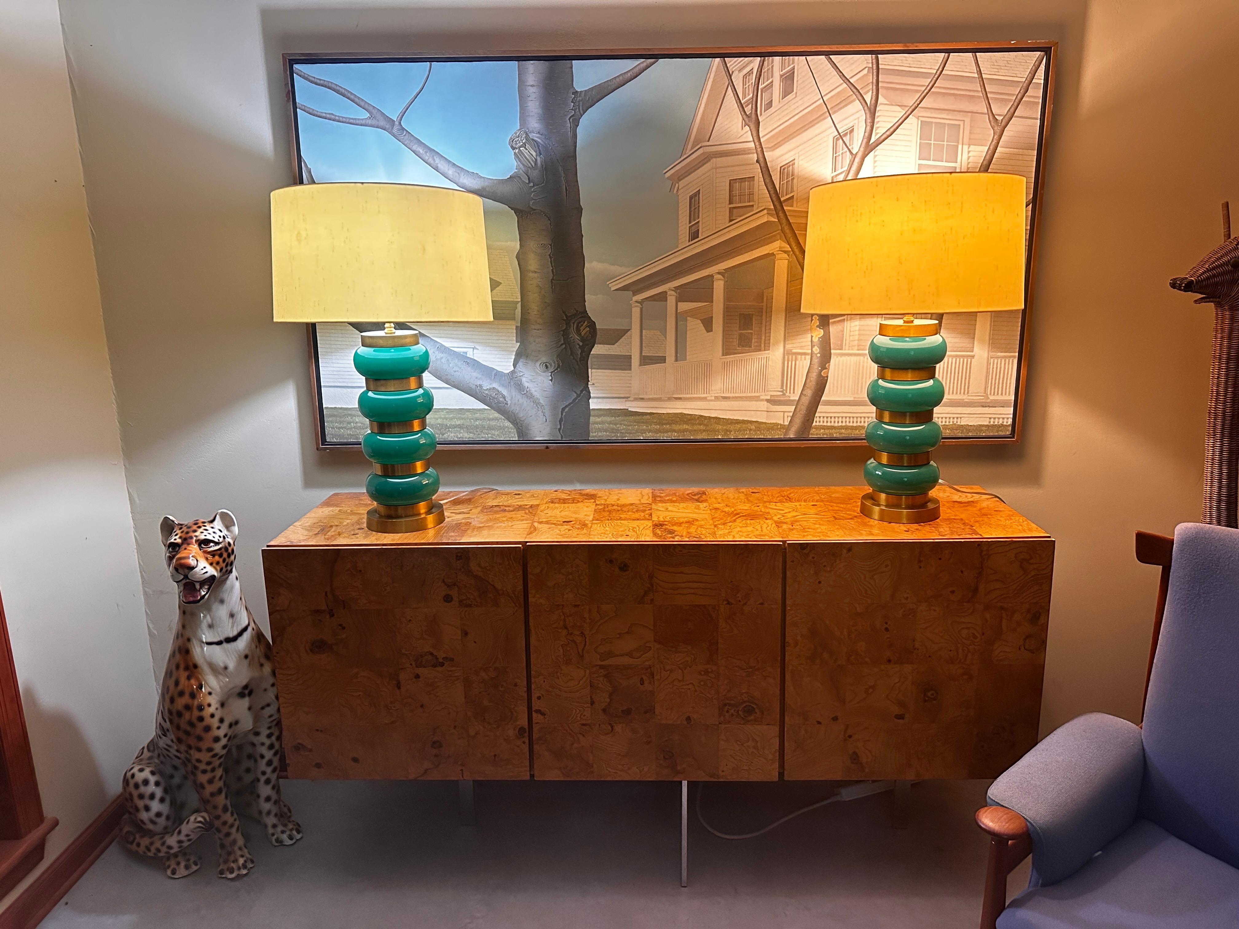XXIe siècle et contemporain Paire de lampes en verre vert 