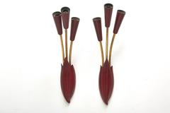 Pair of Sputnik Red 1950s Wall Lamps , Italy