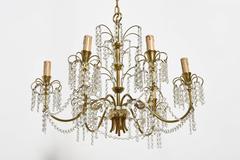 Romantic Italian Brass, Crystal, 1950s Waterfall Chandelier