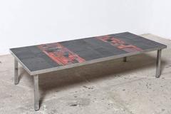 Large Pia Manu Low Rectangle Art Ceramic Tile Table, 1960s
