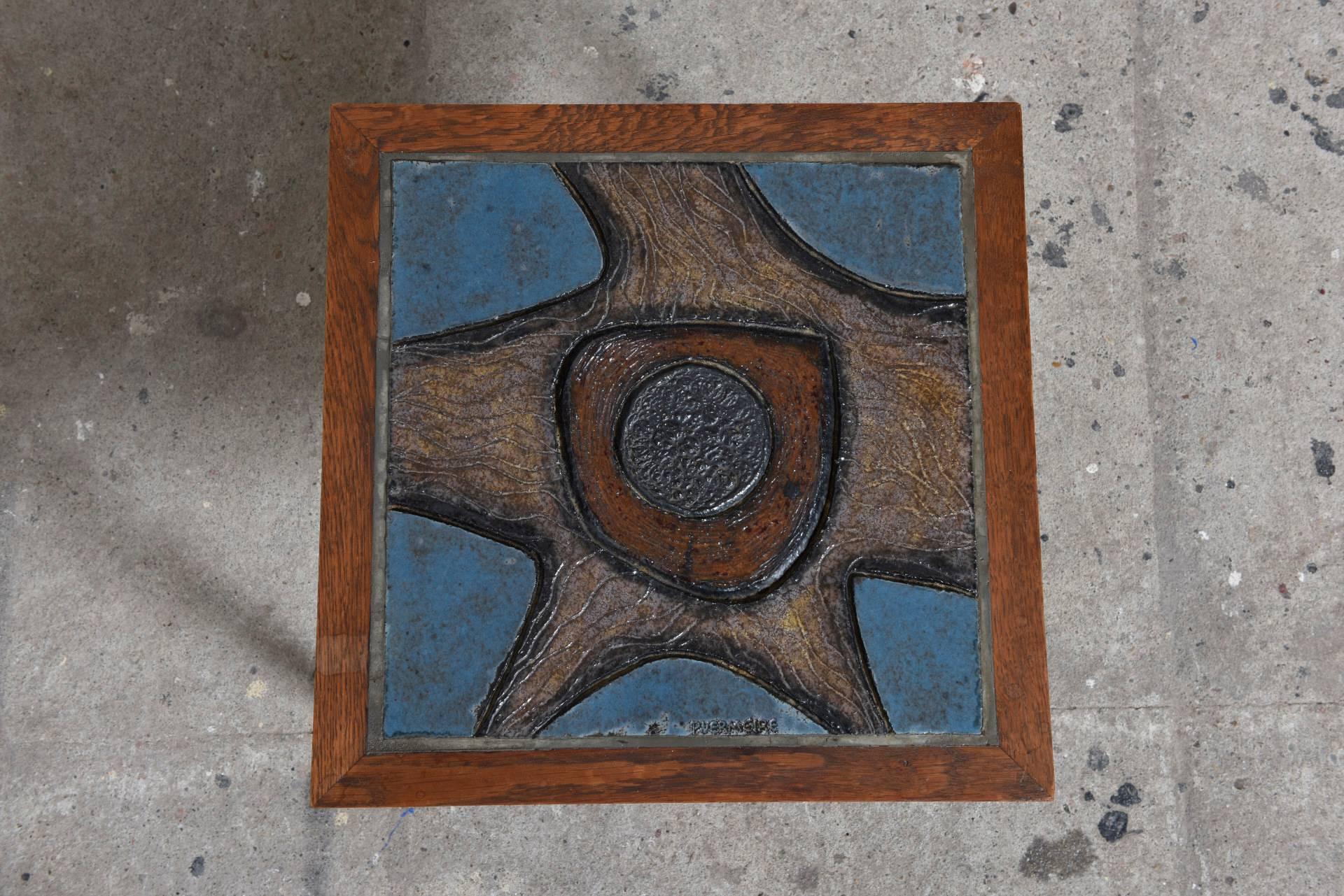 Mid-Century Modern Very Rare Set of Two Art Tile Side Tables Designed by Paul Vermeire, Belgium