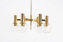 Large Hans-Agne Jakobsson Brass, Glass Six-Globe Chandelier, 1970s