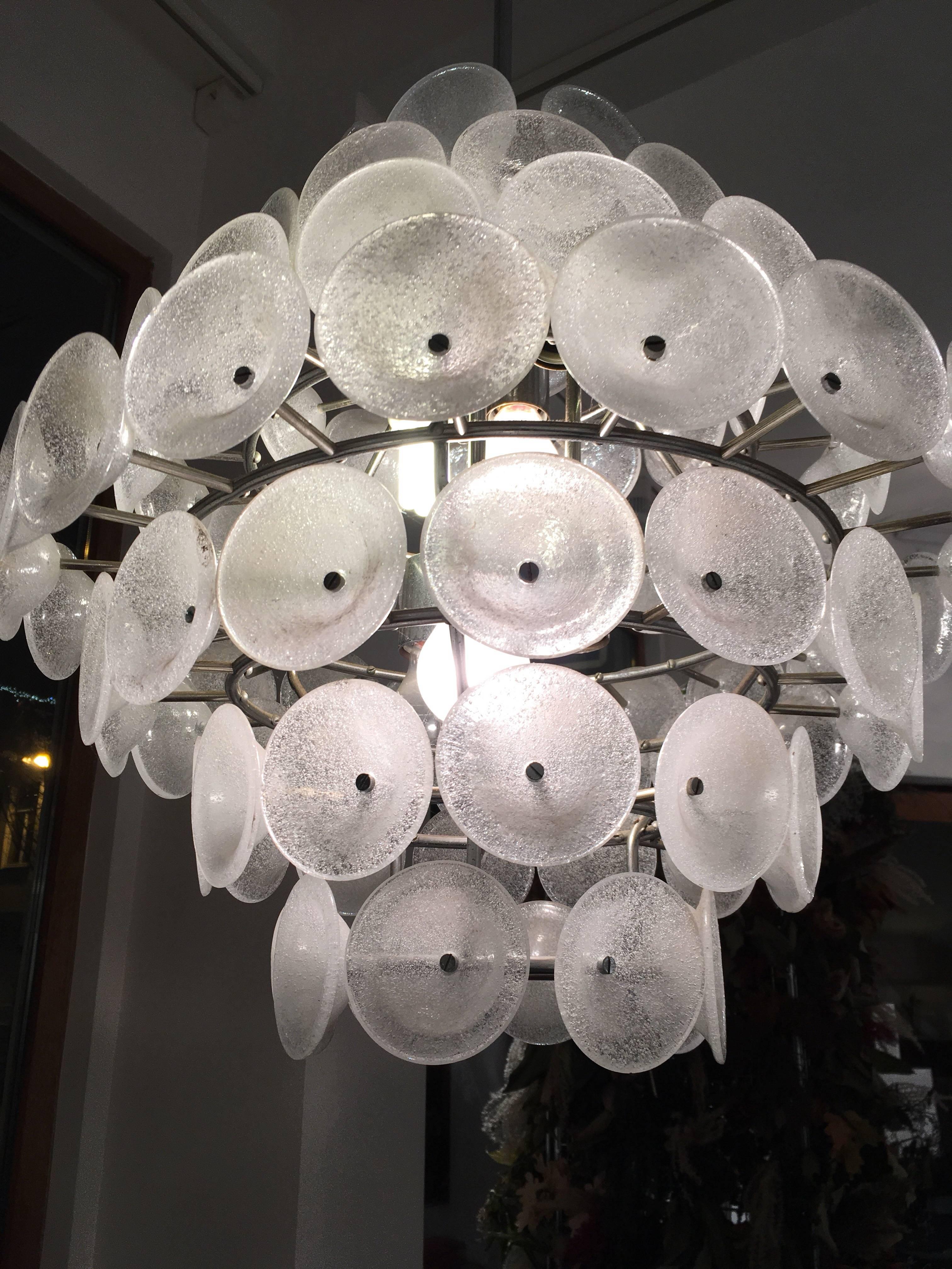 Mid-Century Modern Set of Two Large Murano Discs Chandeliers, 1960s, Italy