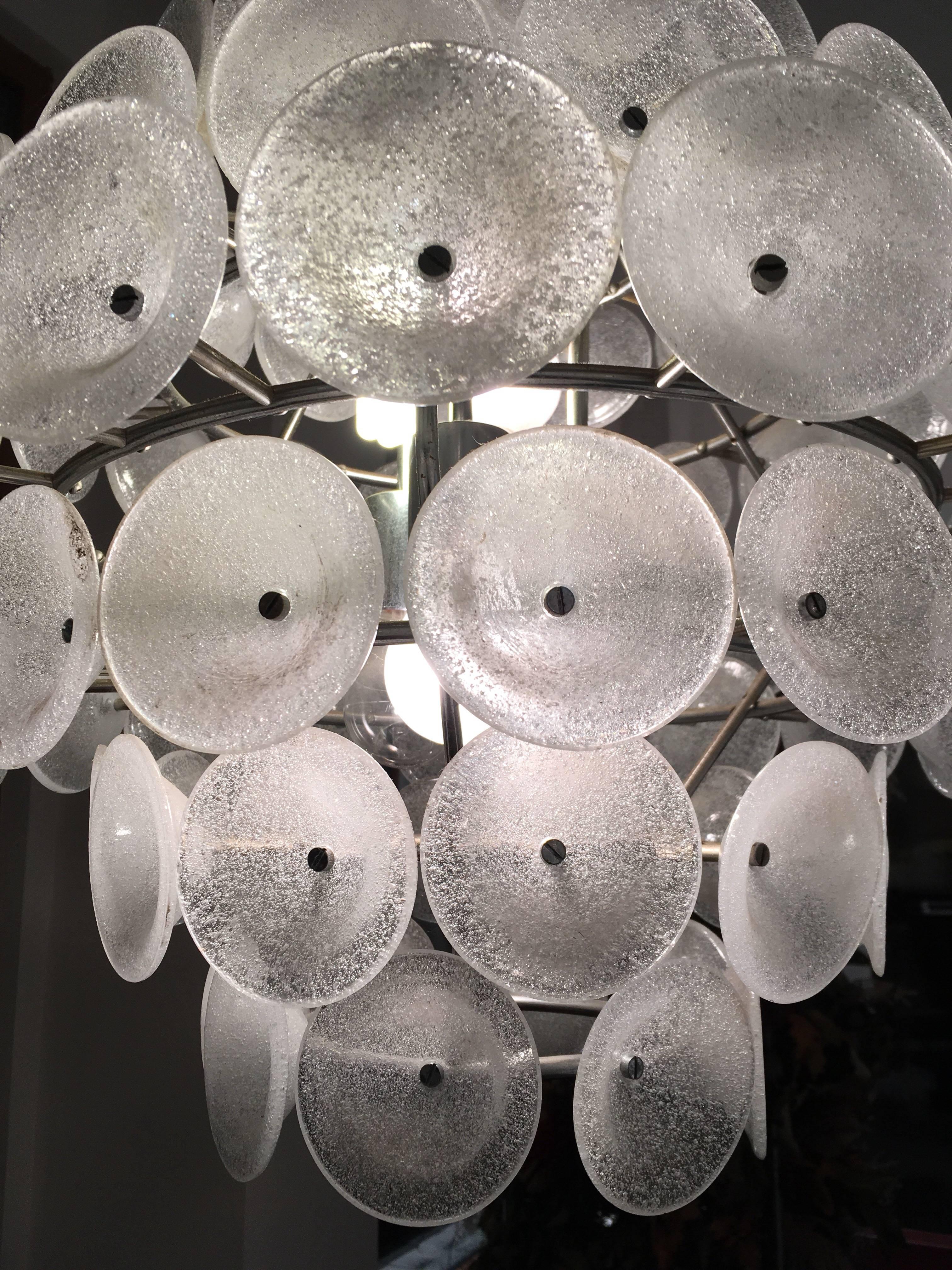 Italian Set of Two Large Murano Discs Chandeliers, 1960s, Italy