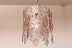 Murano Tricolor "Kalmar" Blatt Textured Glass, Brass, 1960s Chandelier