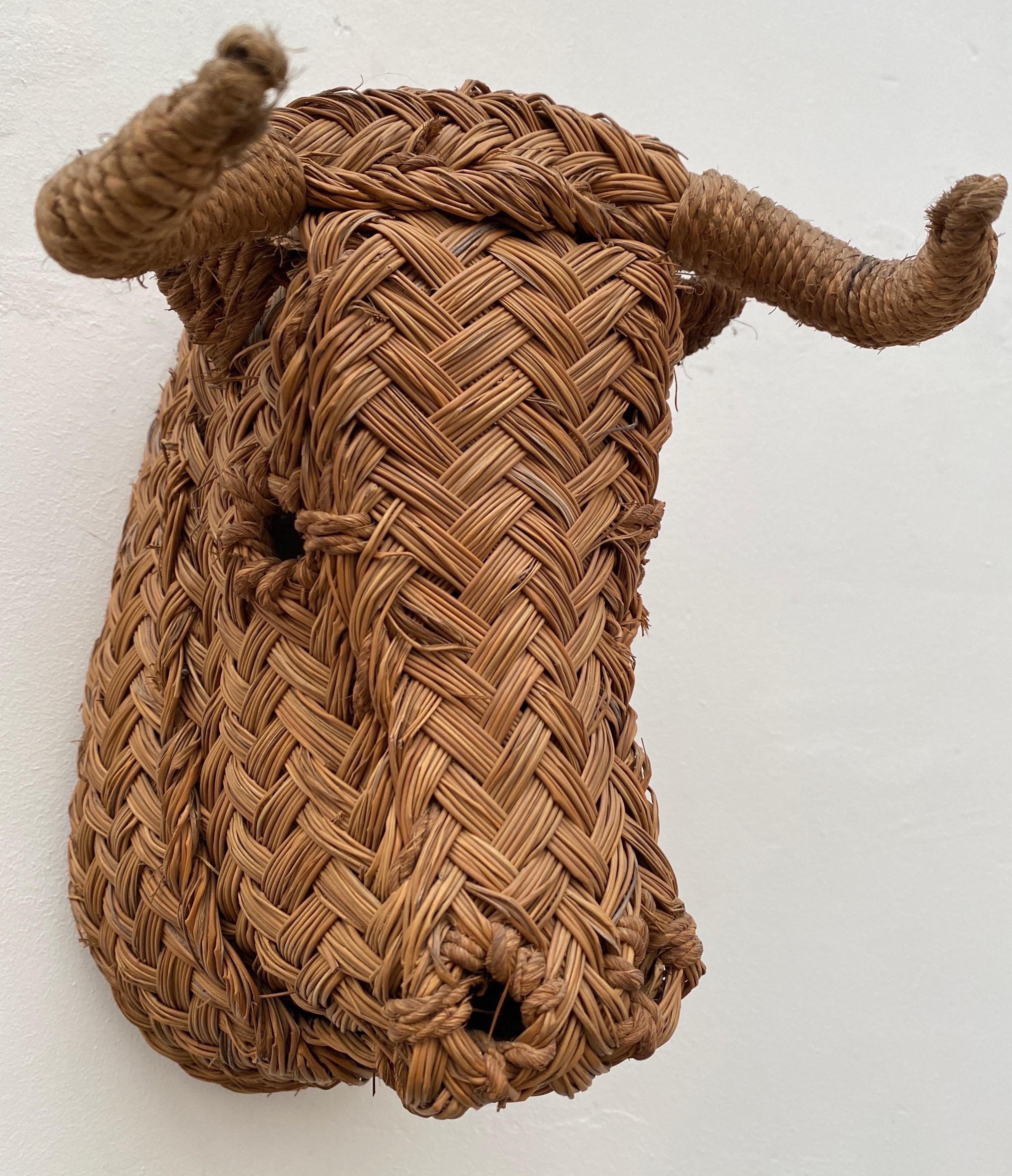 Wicker Rattan Minotaur Bull Head Wall Decoration, 1960s, France 4