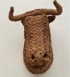 Wicker Rattan Minotaur Bull Head Wall Decoration, 1960s, France