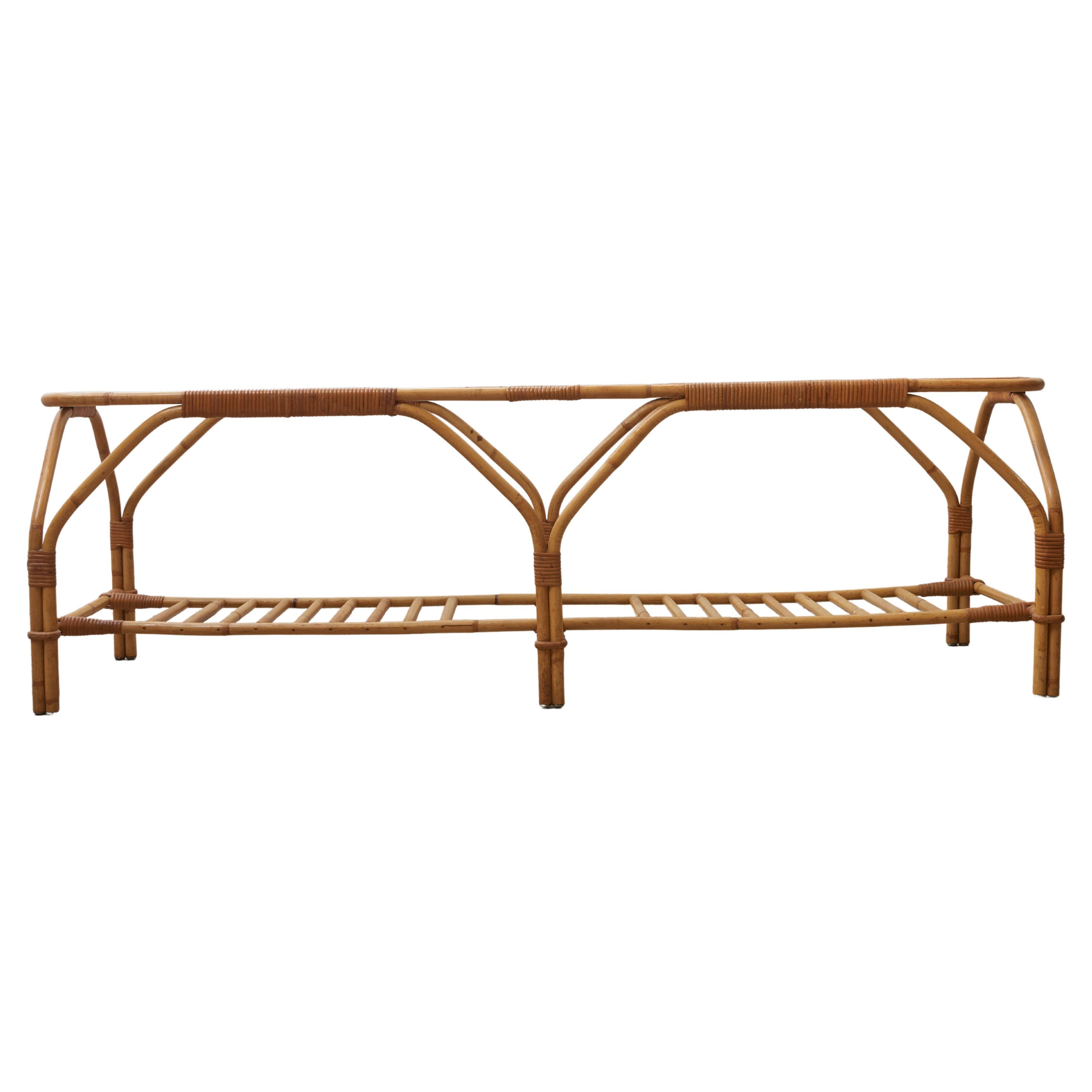 Large Bamboo and Frosted Glass Rectangular Coffee Table by Viggo Boesen, 1950s For Sale