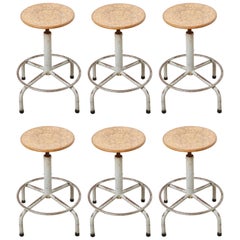 Set of Six Friso Kramer Adjustable Height Industrial Stools