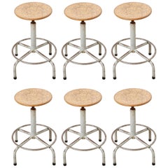 Set of Six Friso Kramer Adjustable Height Industrial Stools