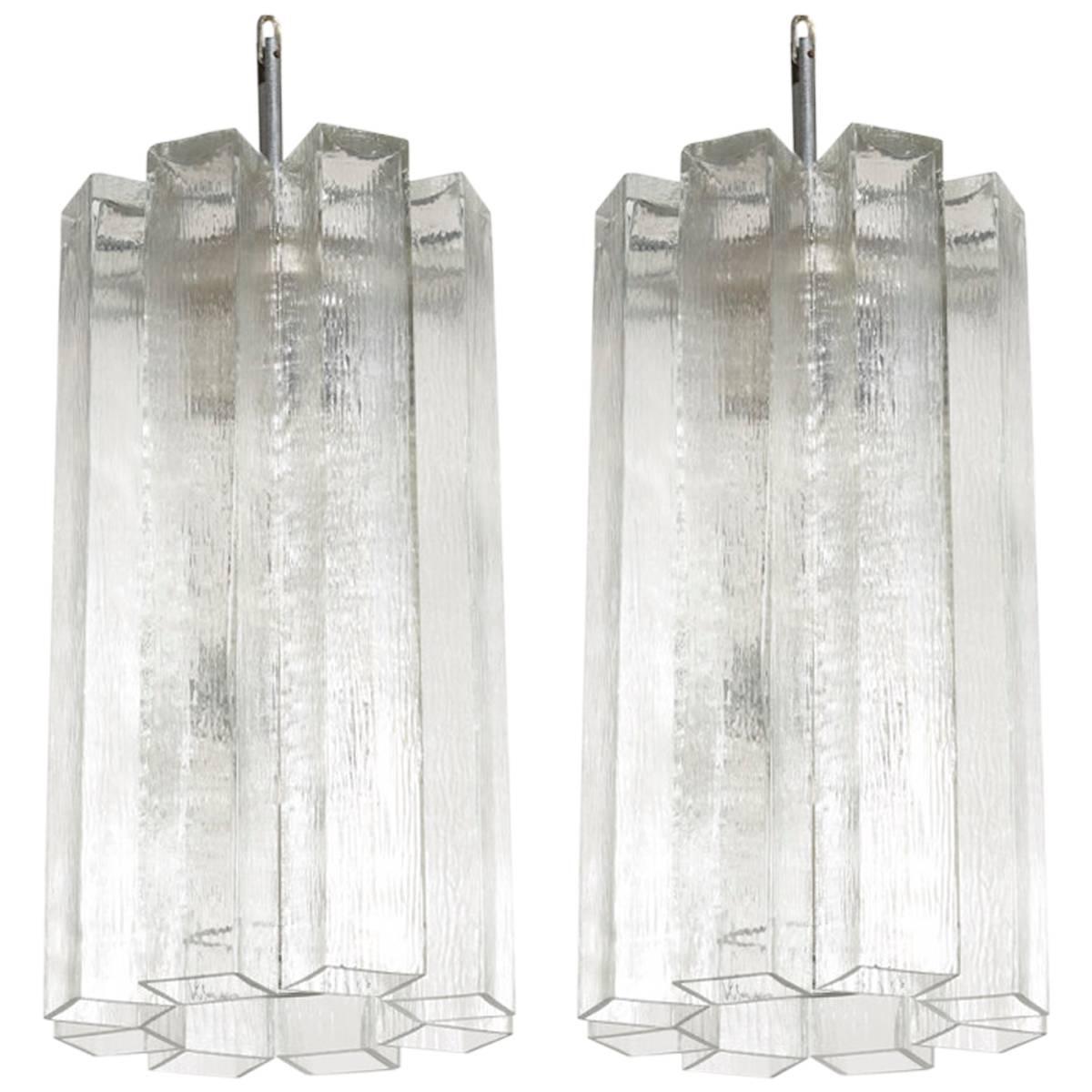 Set of Two Iced Glass Doria Large Pendants, 1960s, Germany