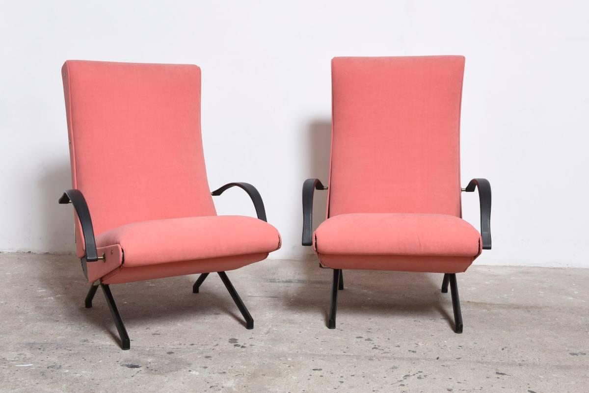 Italian Pink fabric Osvaldo Borsani, P40 Lounge Chair for Tecno, Italy