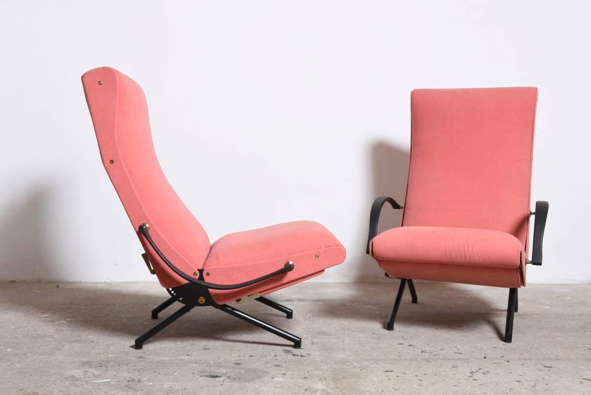 Pink fabric Osvaldo Borsani, P40 Lounge Chair for Tecno, Italy (Emailliert)