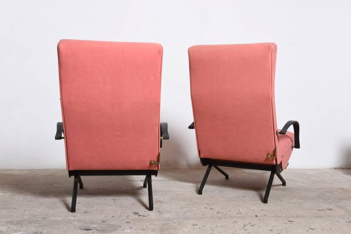 Pink fabric Osvaldo Borsani, P40 Lounge Chair for Tecno, Italy (Metall)