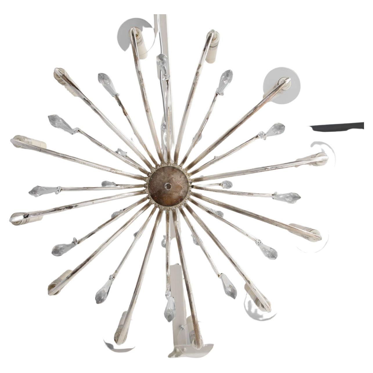 Metà XX secolo Lampadario sfaccettato in cristallo d'argento Sciolari, anni '70 in vendita