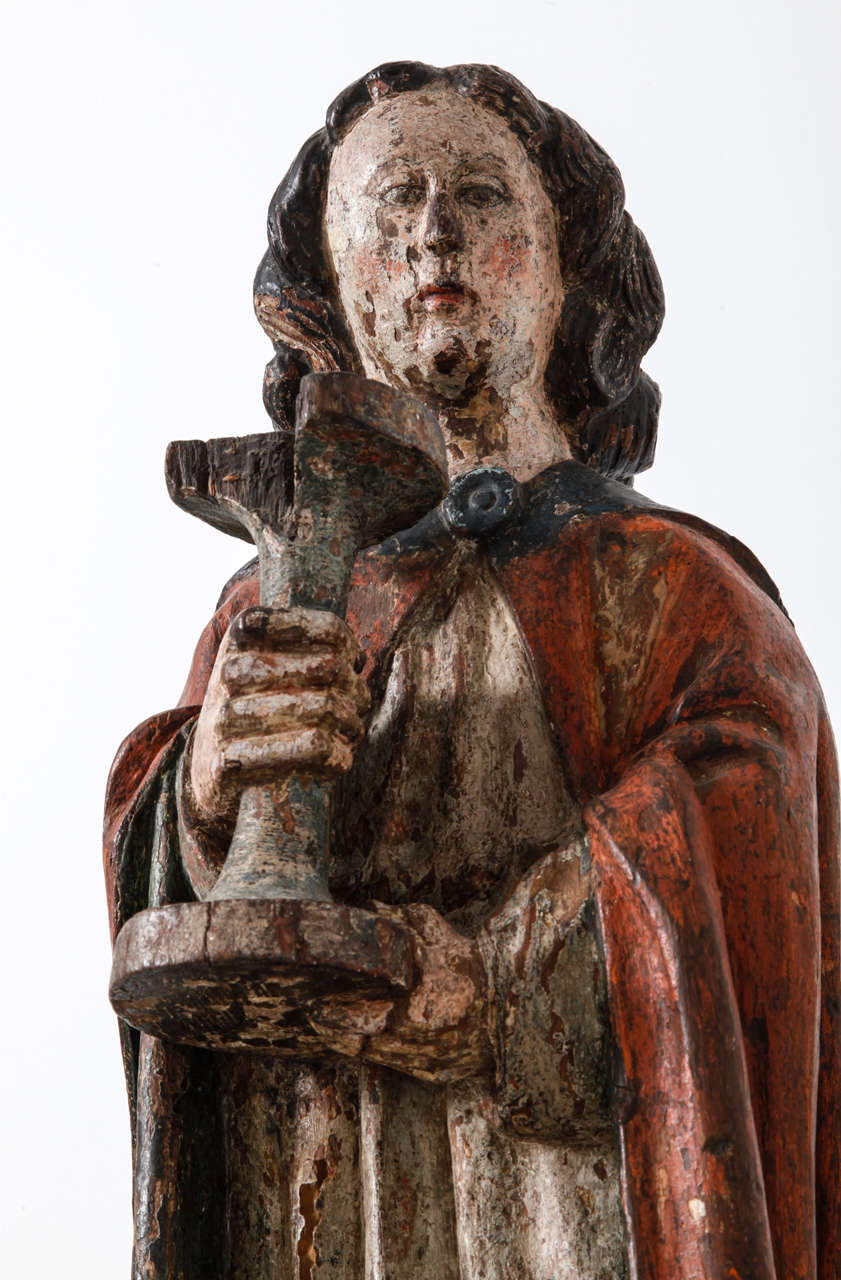 Kunstwerke, polychromer Guardian Angel mit Kandelaber, Niederlande (Niederländisch) im Angebot