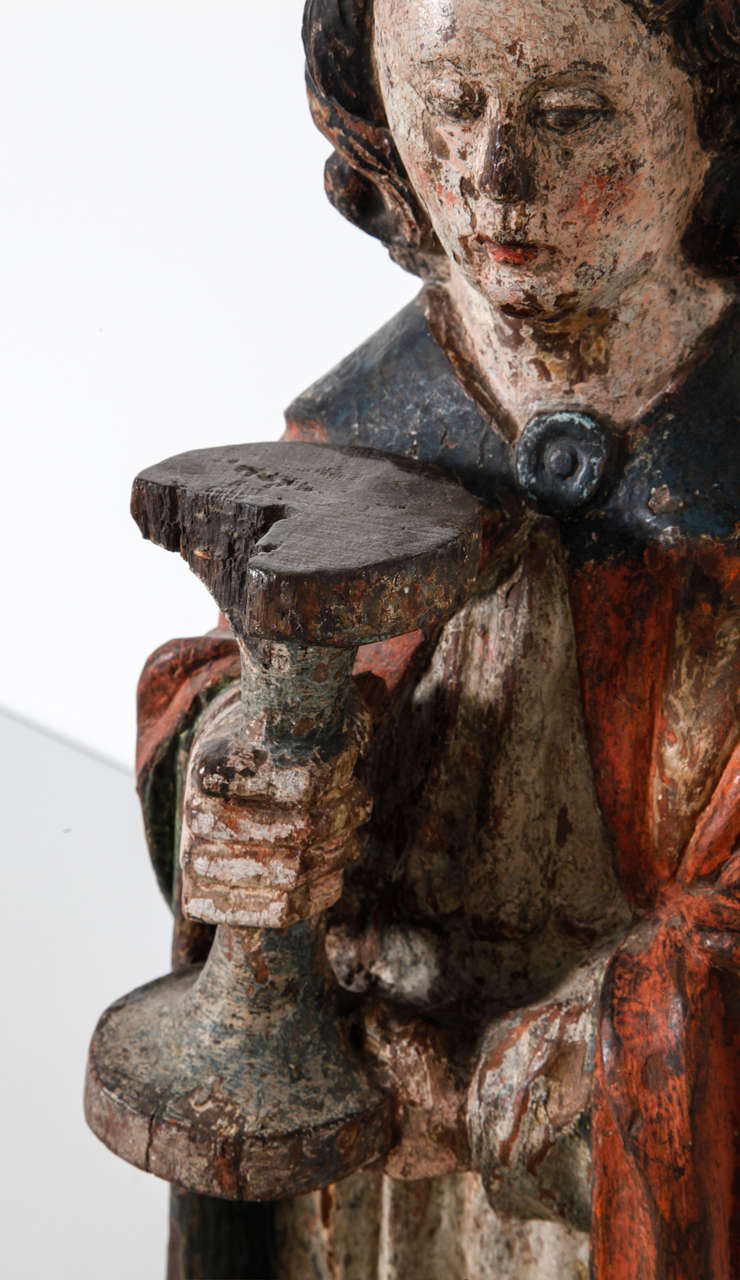 Hand-Carved Works of Art Polychrome Guardian Angel with Candelabrum, Netherlands For Sale