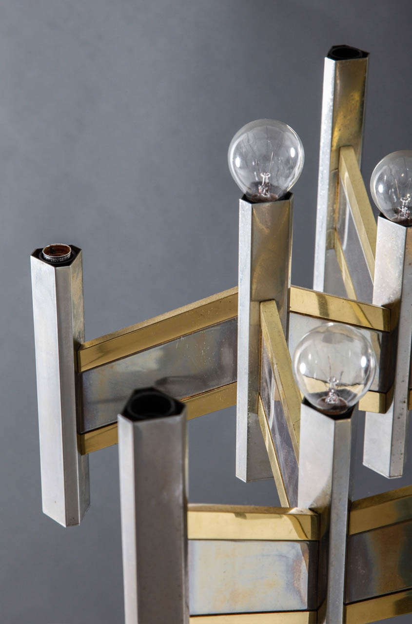 Mid-20th Century Zig Zag Gaetano Sciolari Modernist Brass, Chrome Chandelier, 1960s