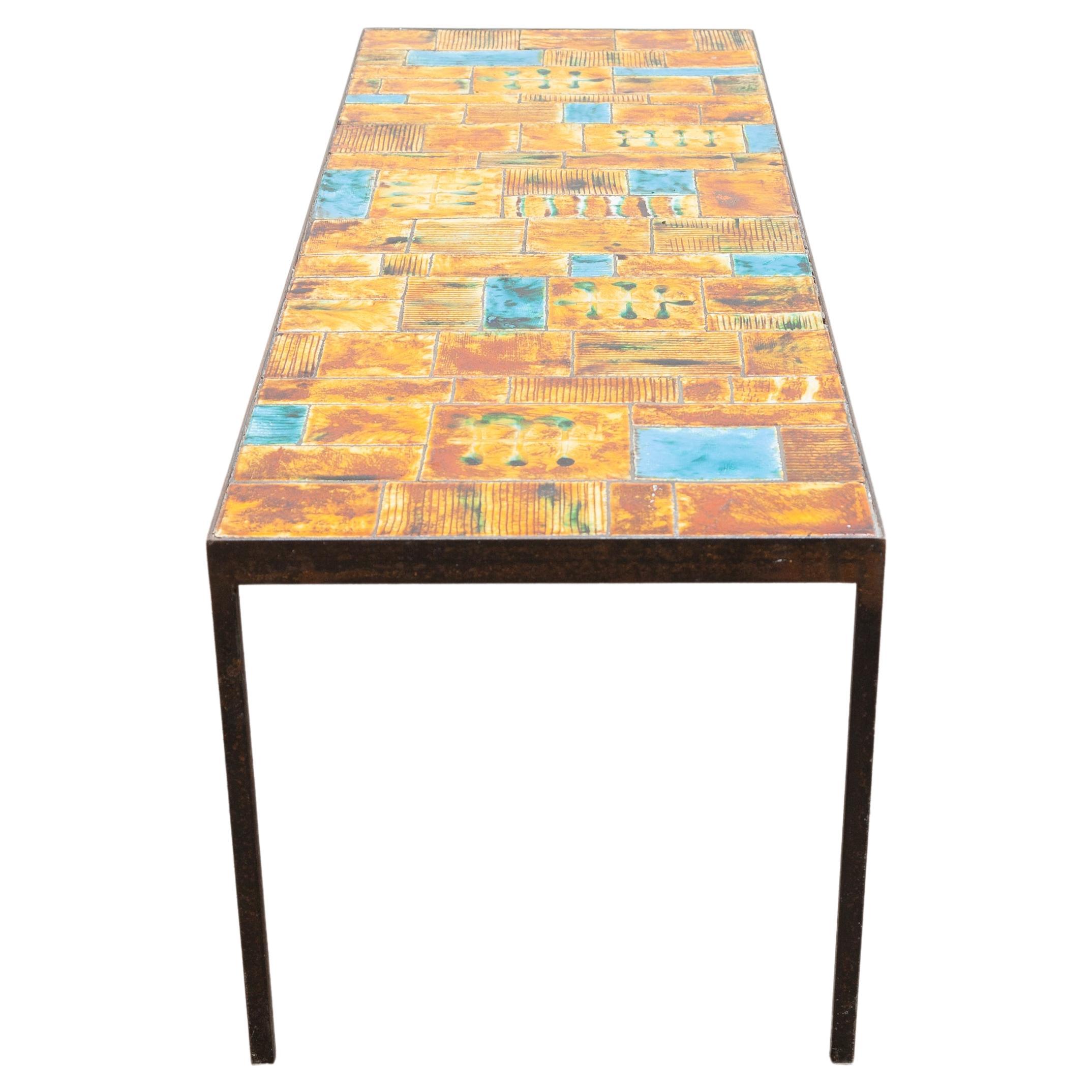 Large Rectangular Tile Coffee Table Designed by Vallauris, France, 1960s For Sale