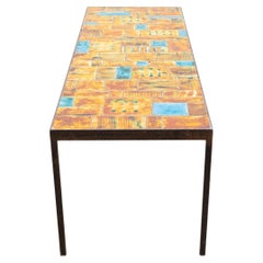 Vintage Large Rectangular Tile Coffee Table Designed by Vallauris, France, 1960s