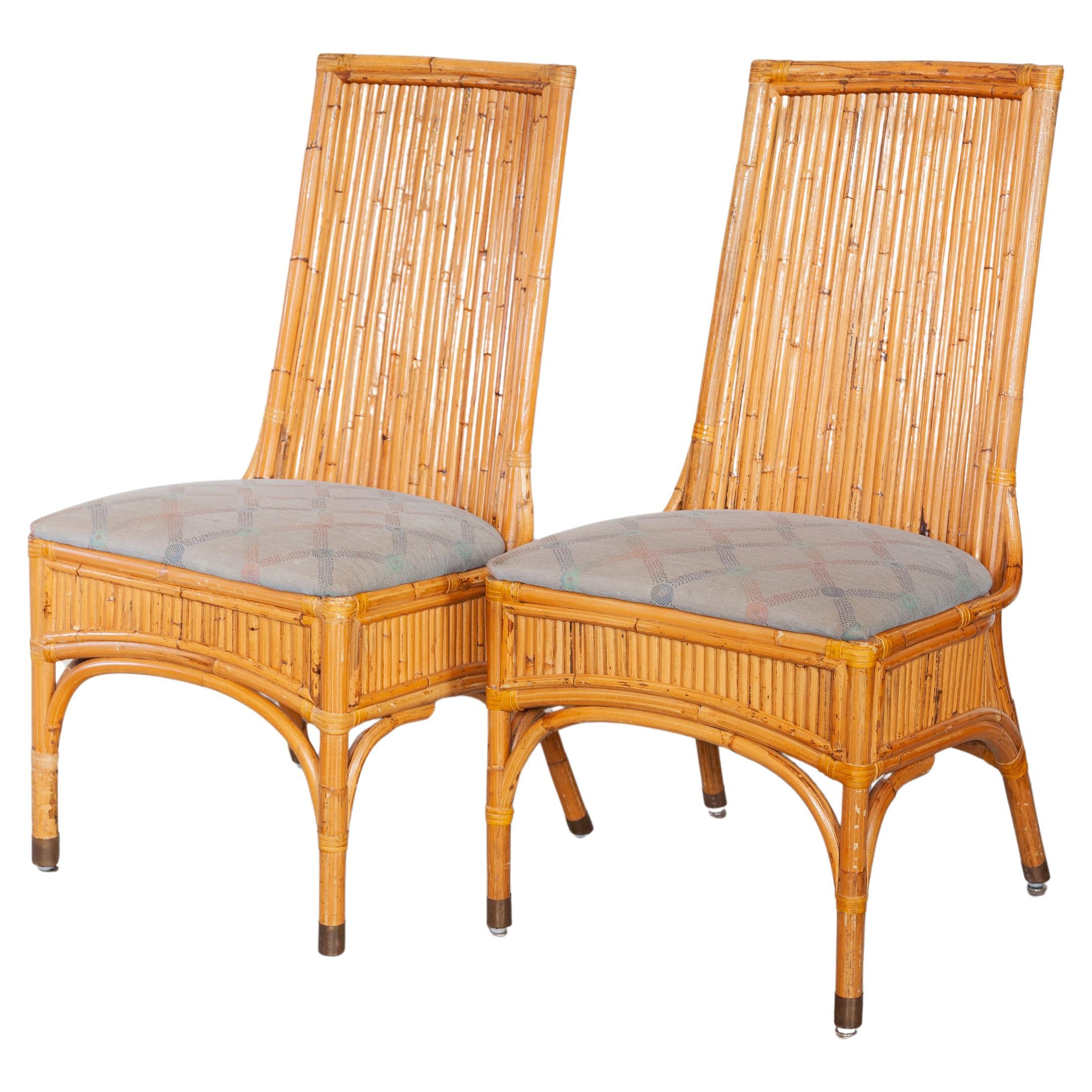Vintage bamboo set of Four bamboo high back dining chairs in a very good original condition 1970s.
Set of Four chairs priced!