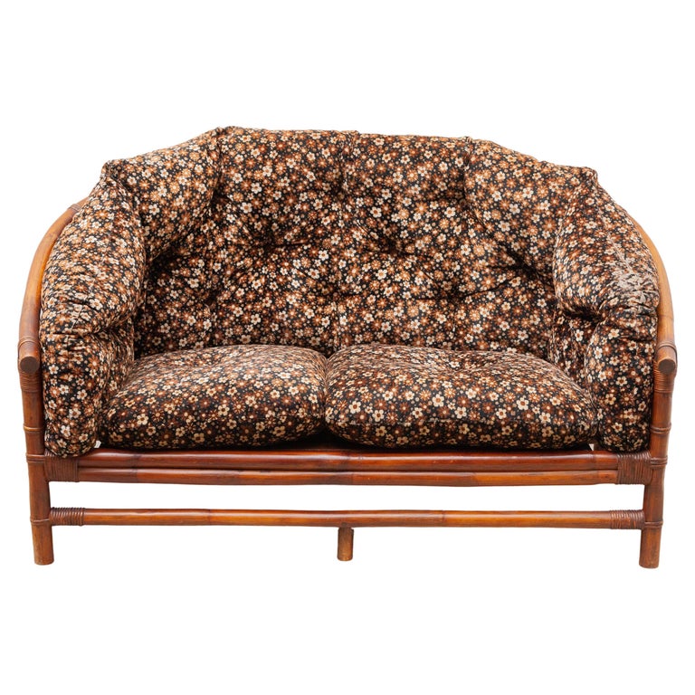 Vintage Bamboo Furniture Set of One Lounge Chair and One Sofa for Your