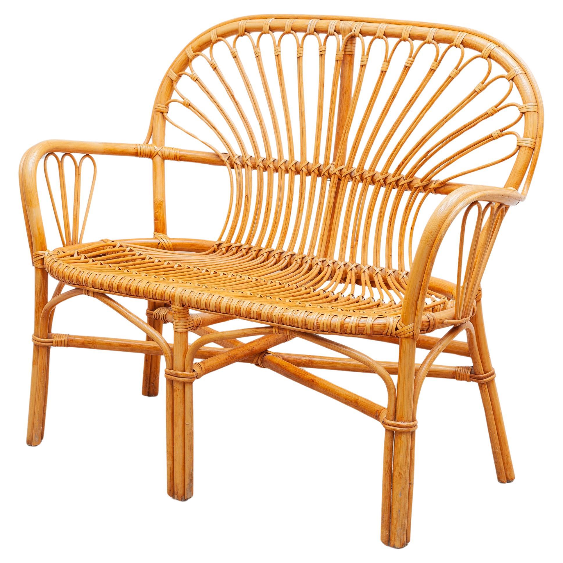 Siège à deux places et table basse en bambou Boho des années 1970, Italie en vente