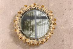 Large Crystal Flowers and Gilt Roses Illuminated Mirror by Palwa
