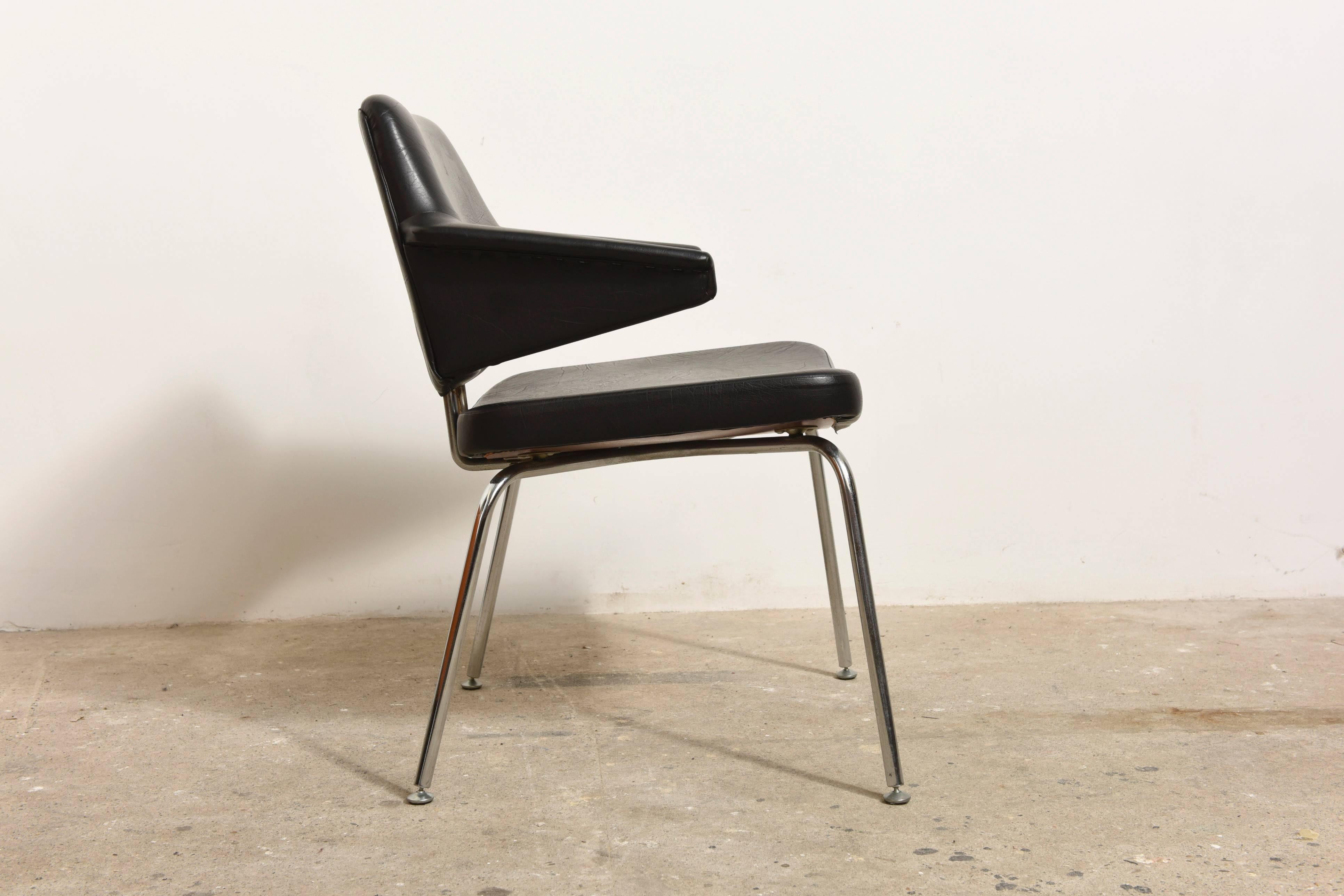 Mid-Century Modern Black Leather Armchairs Designed by Pierre Paulin