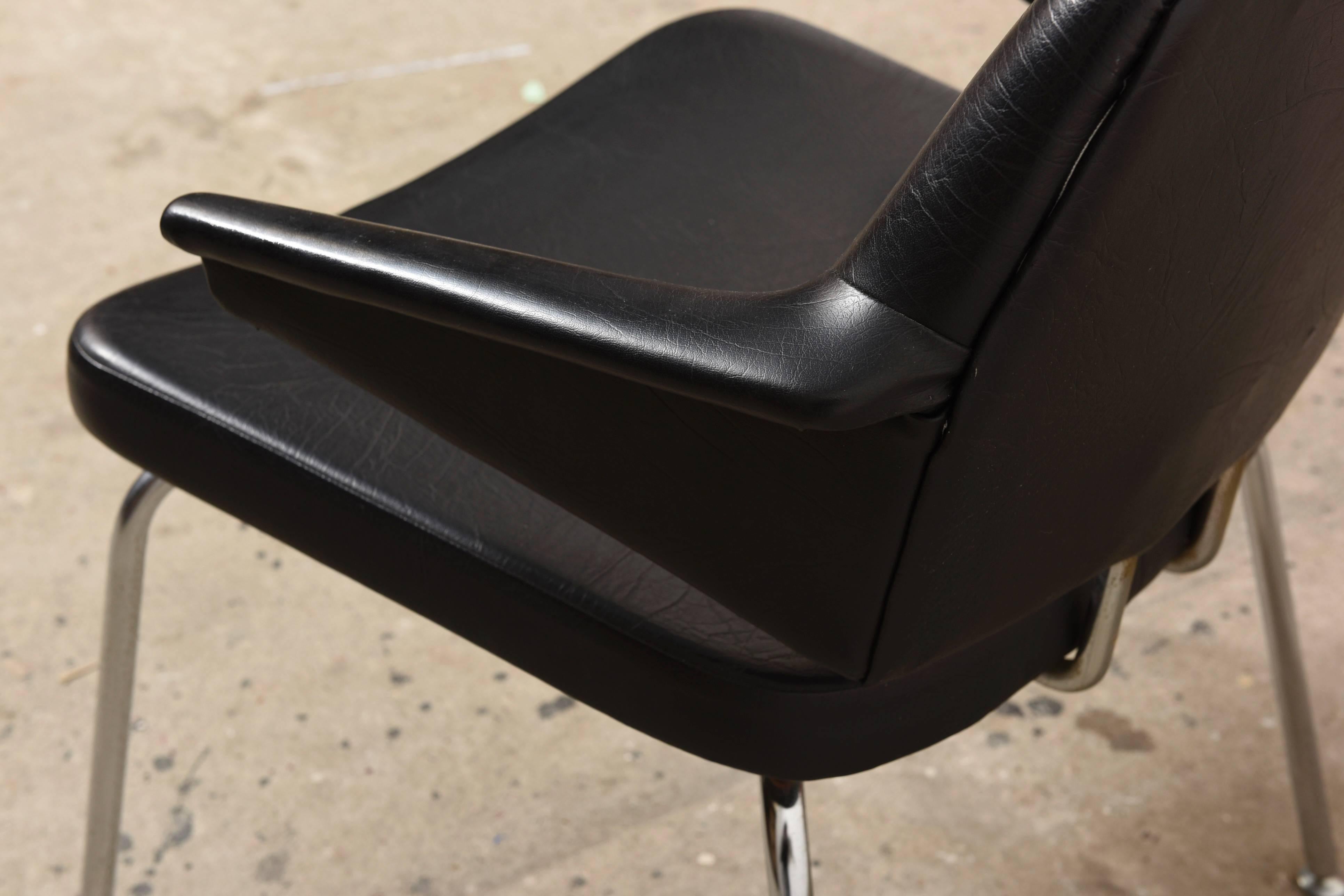 Black Leather Armchairs Designed by Pierre Paulin 1