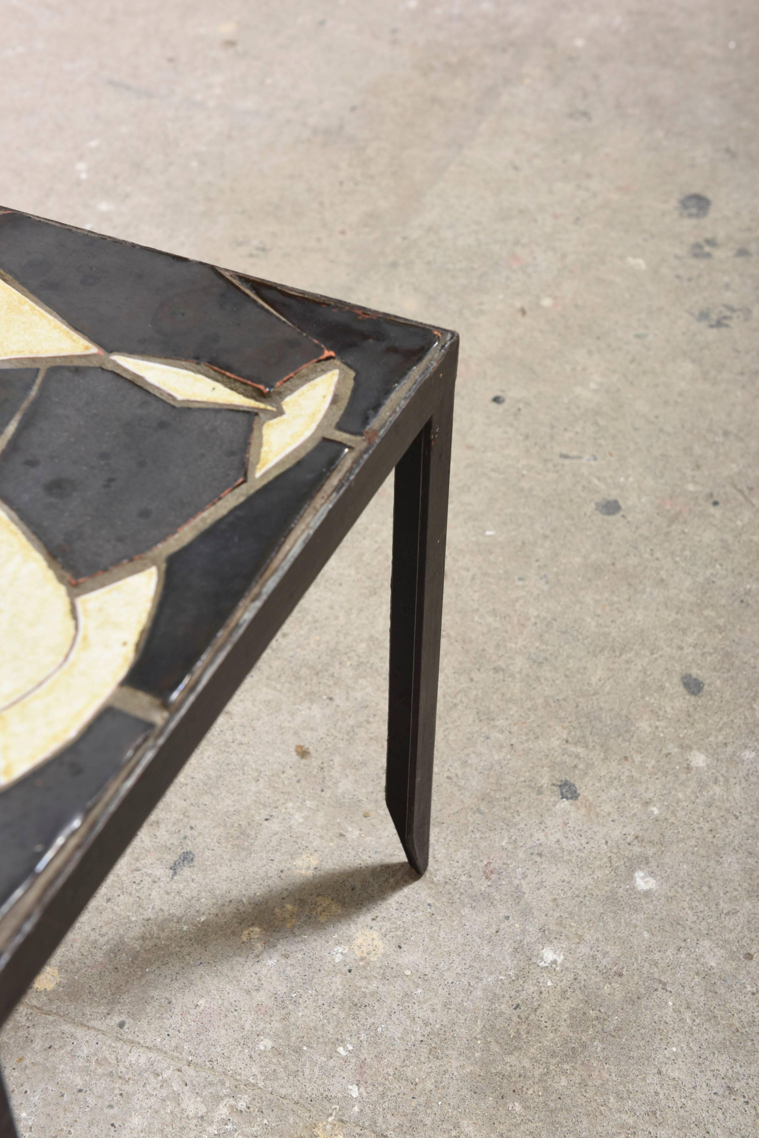 French Roger Capron Side Table with Glazed Tiles, 1950s