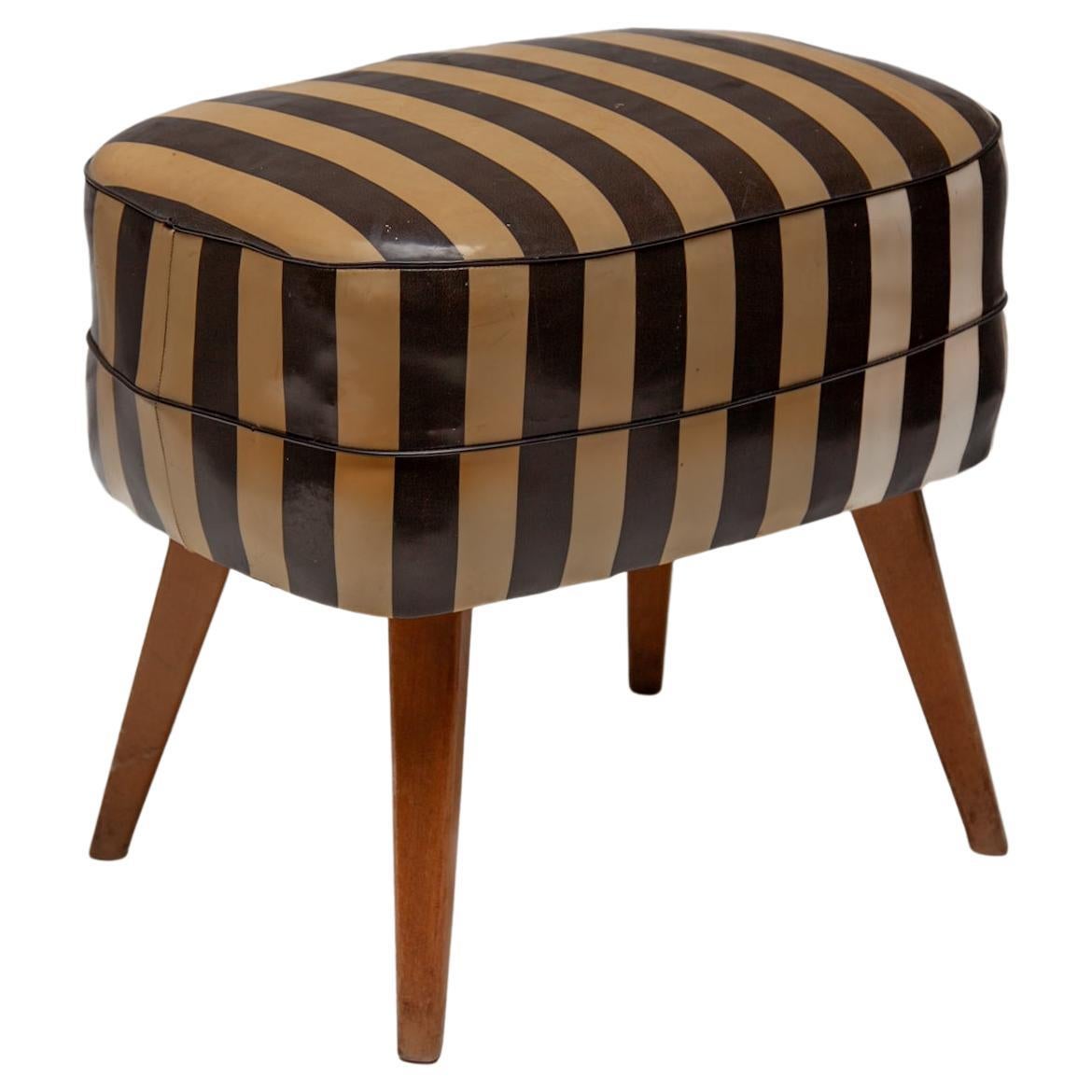 Antique Square Ottoman, Stool Black and White Seat, France 1910 For Sale
