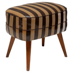 Antique Square Ottoman, Stool Black and White Seat, France 1910
