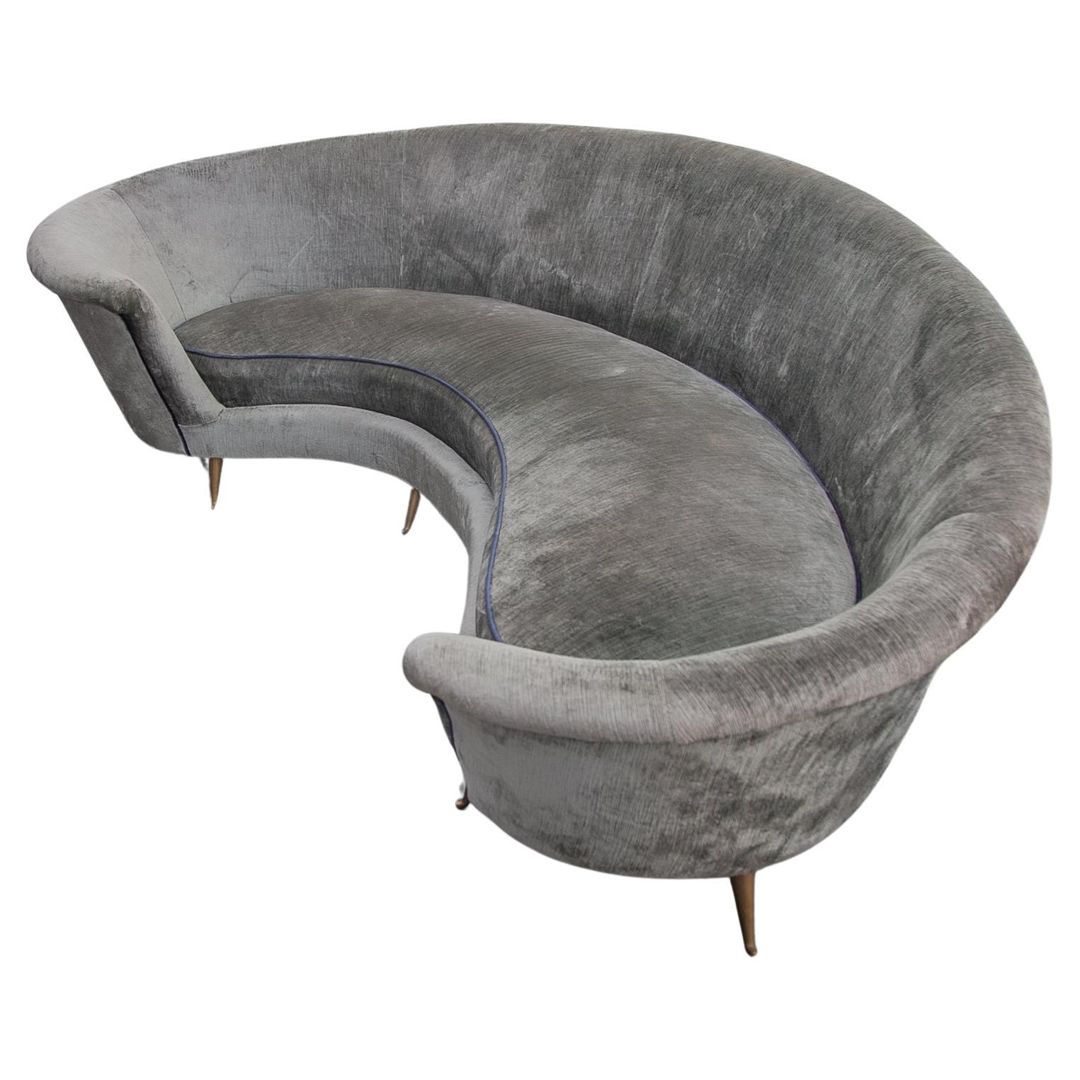 Kidney Shaped Grey Velvet Sofa, Italy