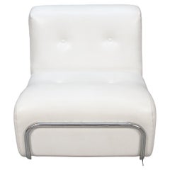 White and Chrome Livingroom set of Adriano Piazzesi Lounge Chairs and Footstools