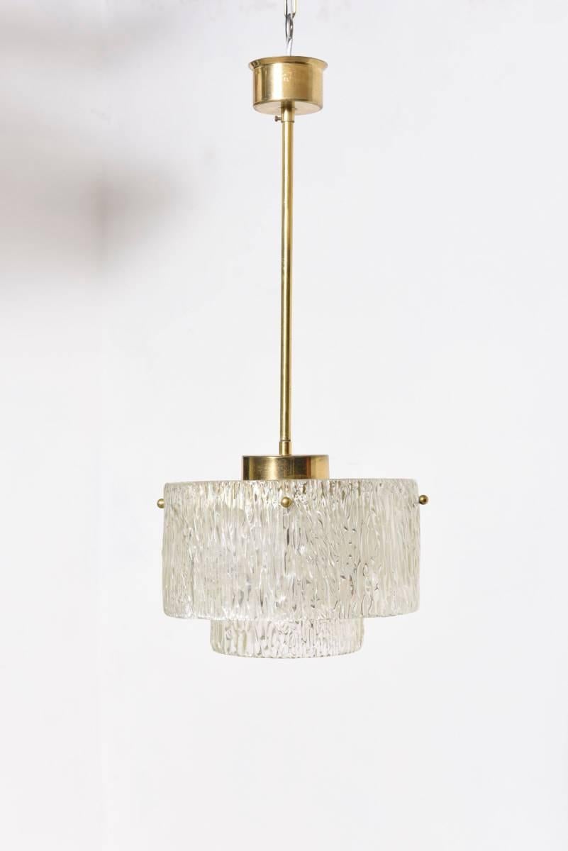 Mid-Century Modern Round Kalmar Textured Glass Chandelier For Sale