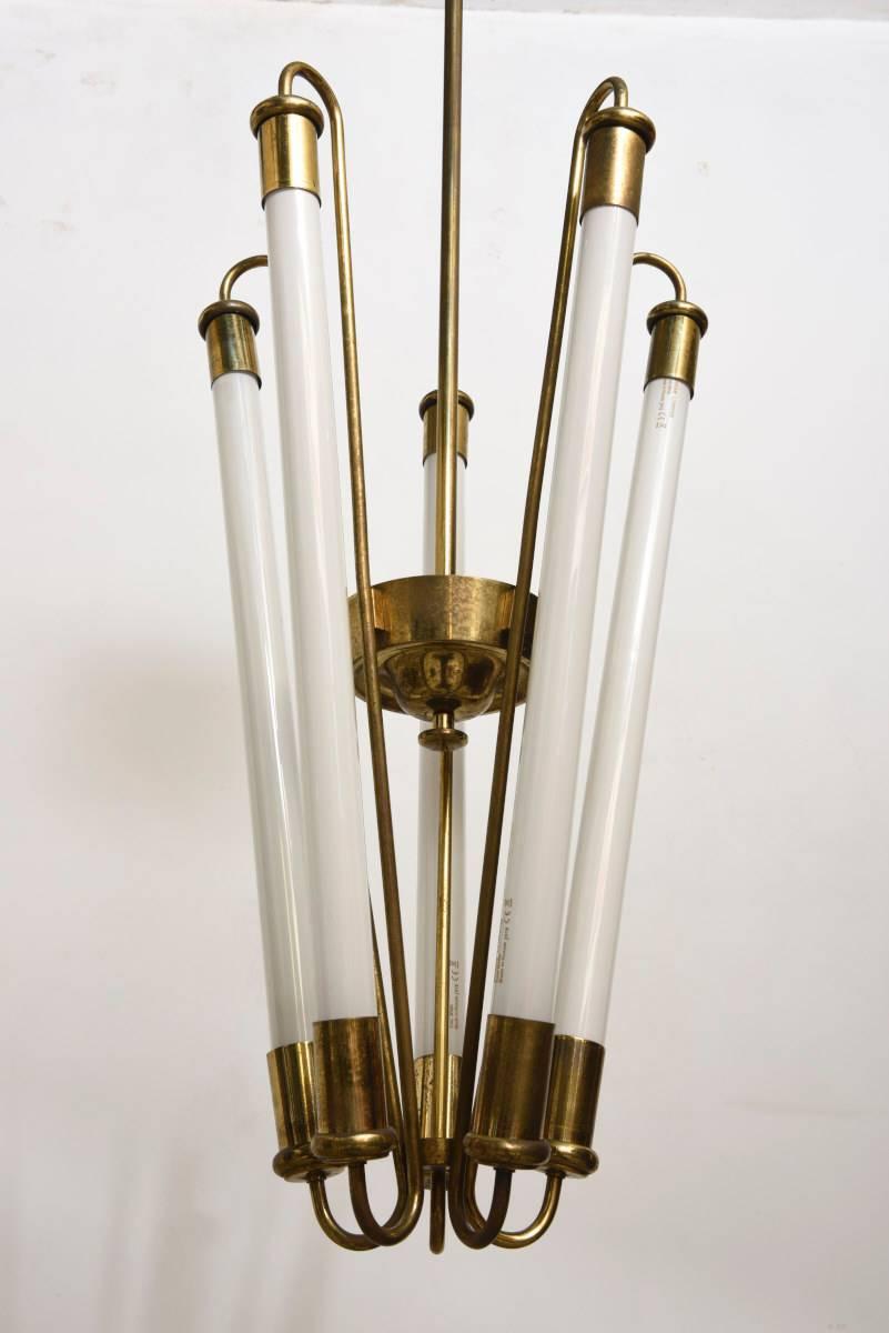 Bauhaus Brass Five Tube Pendant 2