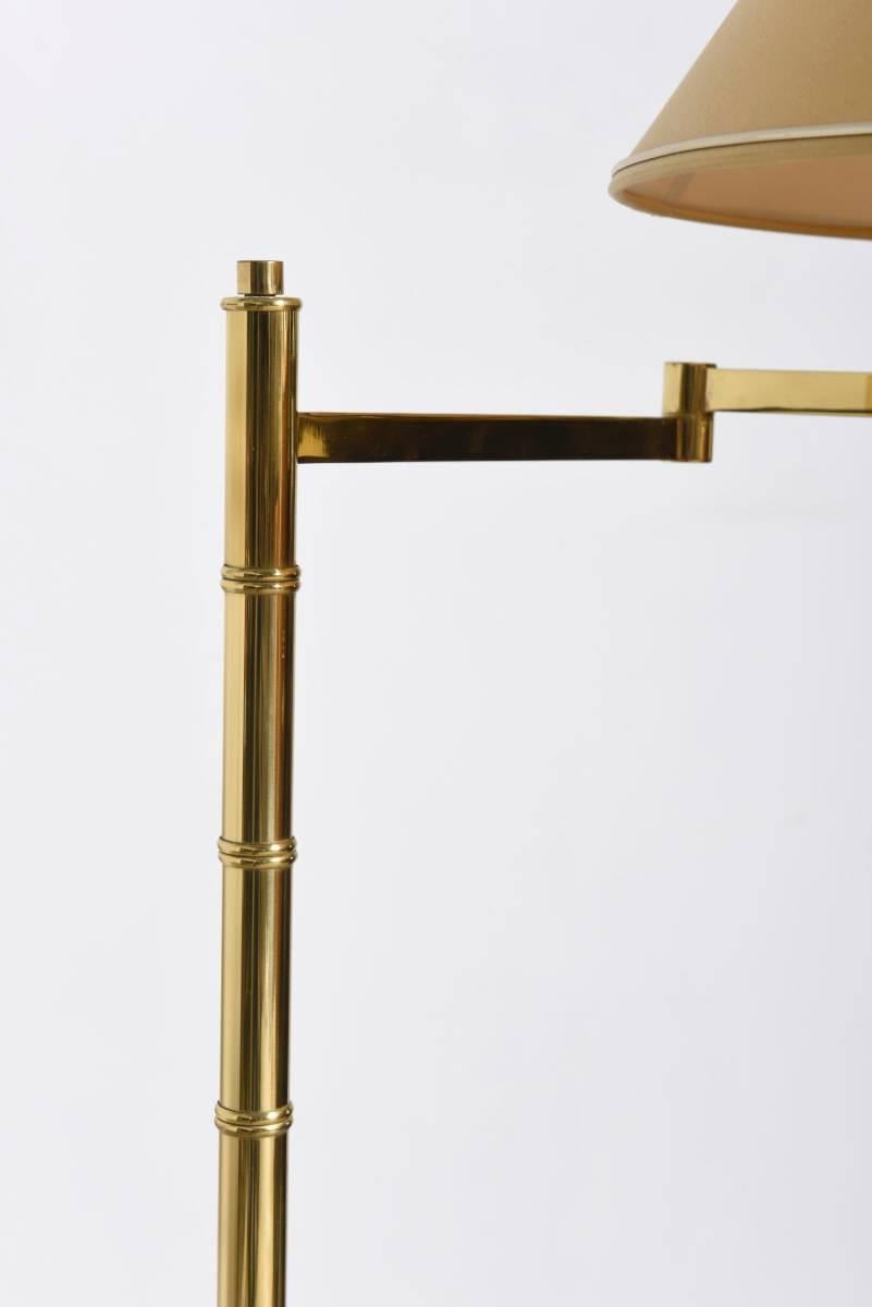 Tripod Faux Bamboo Brass Adjustable Floor Lamp In Excellent Condition In Antwerp, BE