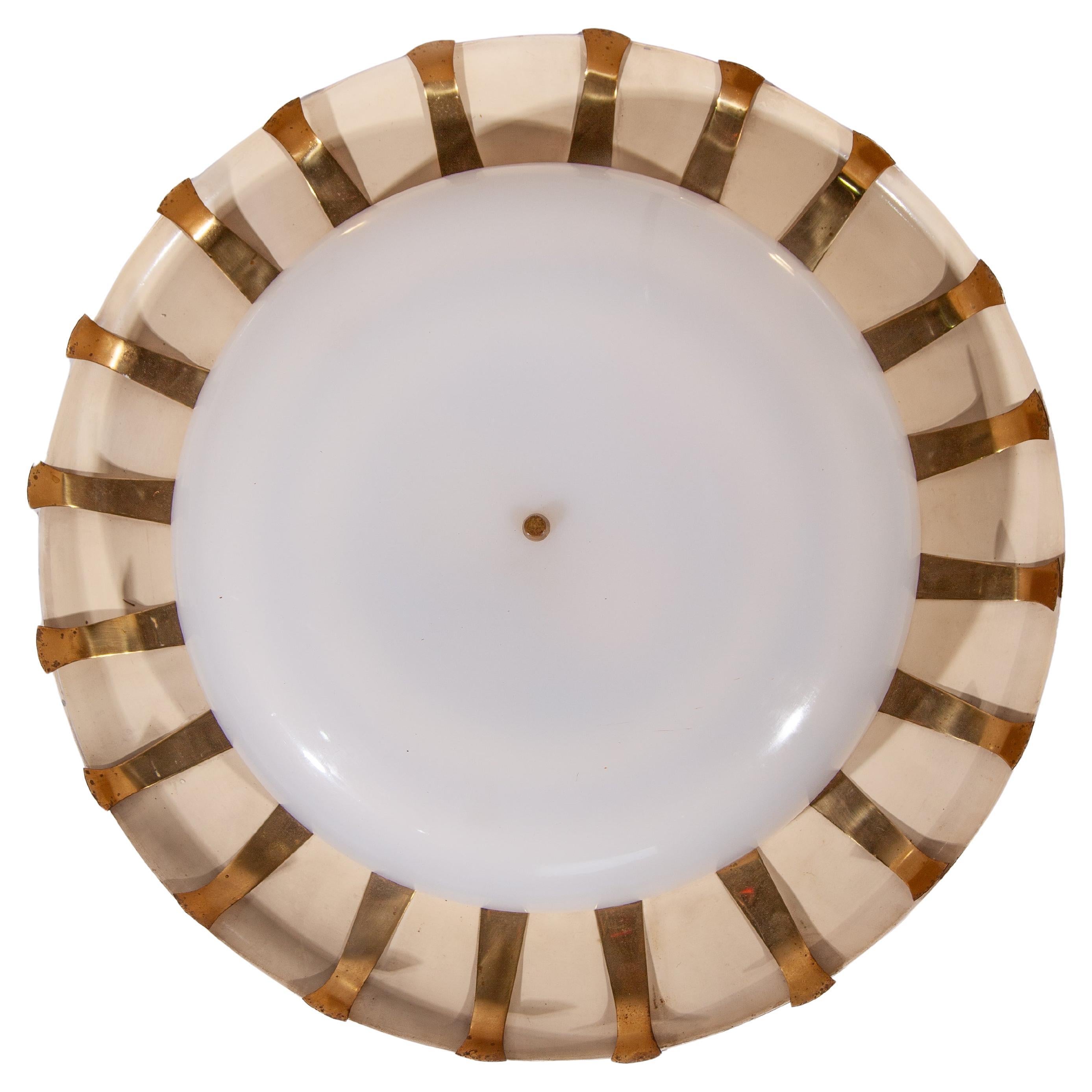 Sunburst Round Wall or Ceiling Mounted Lamp, Kaiser, 1950s For Sale