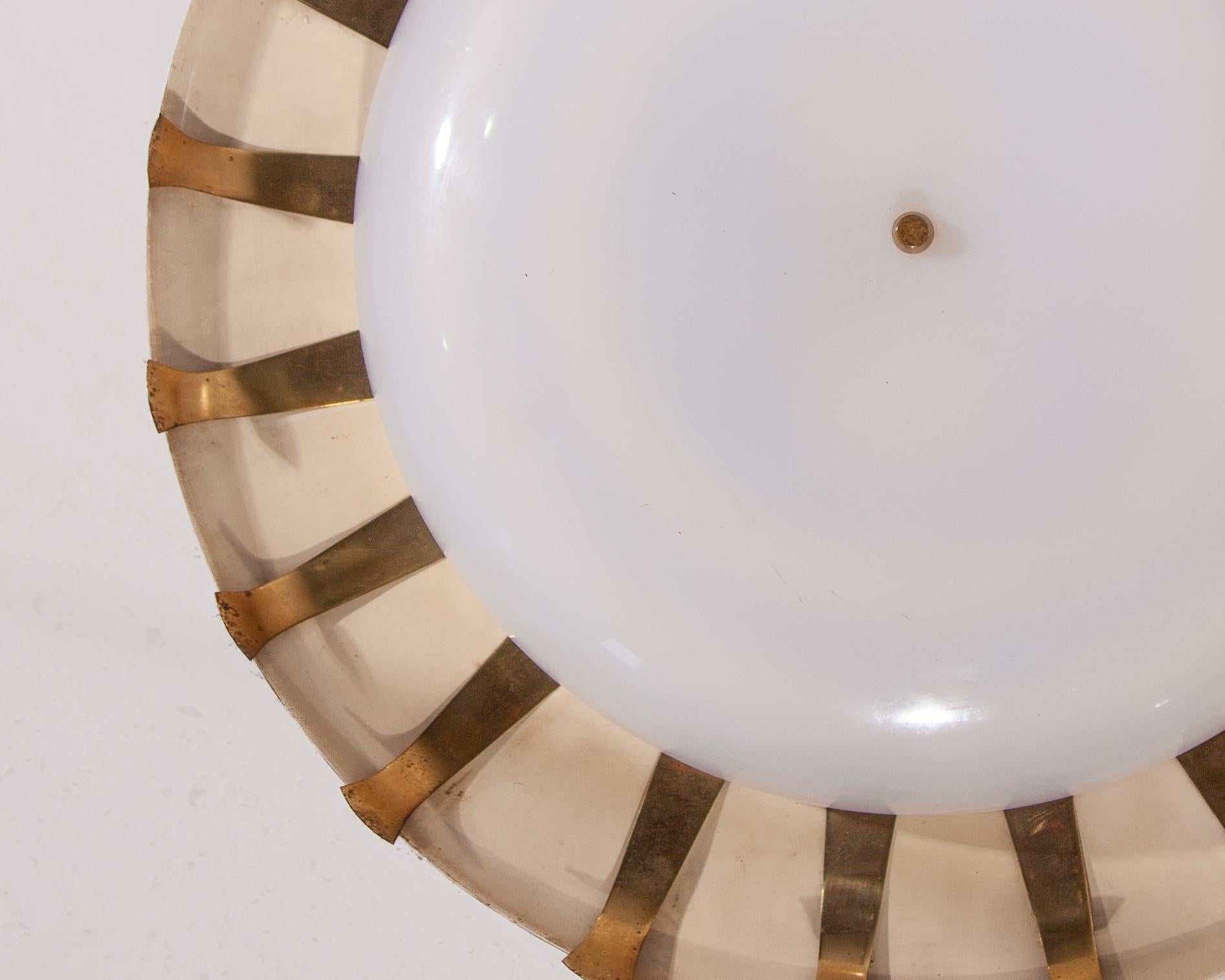 Mid-Century Modern Sunburst Round Wall or Ceiling Mounted Lamp, Kaiser, 1950s For Sale