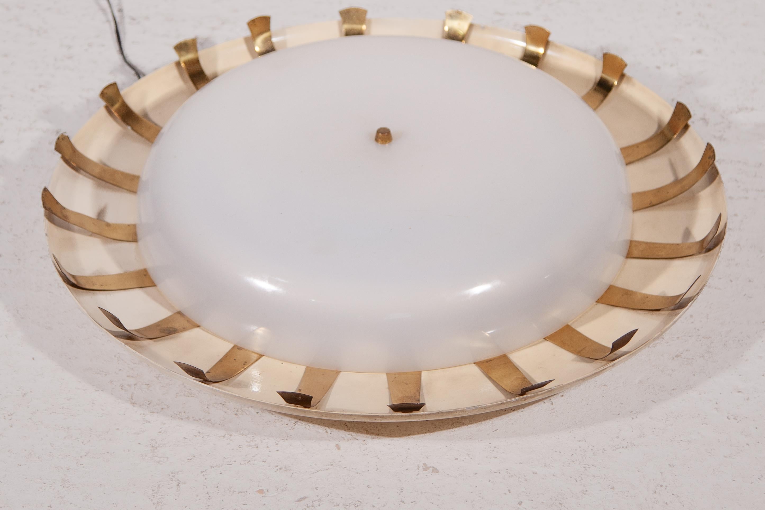 German Sunburst Round Wall or Ceiling Mounted Lamp, Kaiser, 1950s For Sale