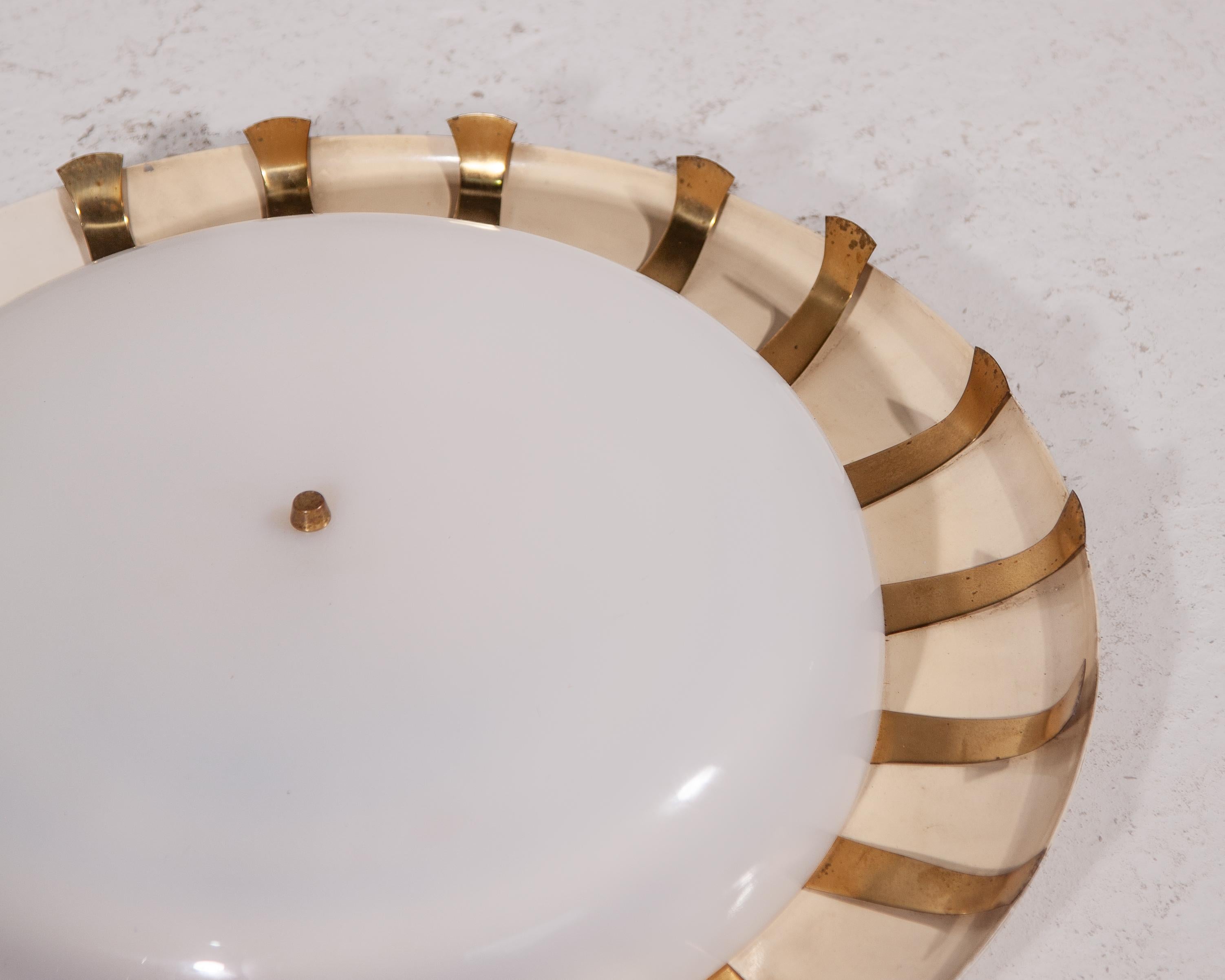 Hand-Crafted Sunburst Round Wall or Ceiling Mounted Lamp, Kaiser, 1950s For Sale